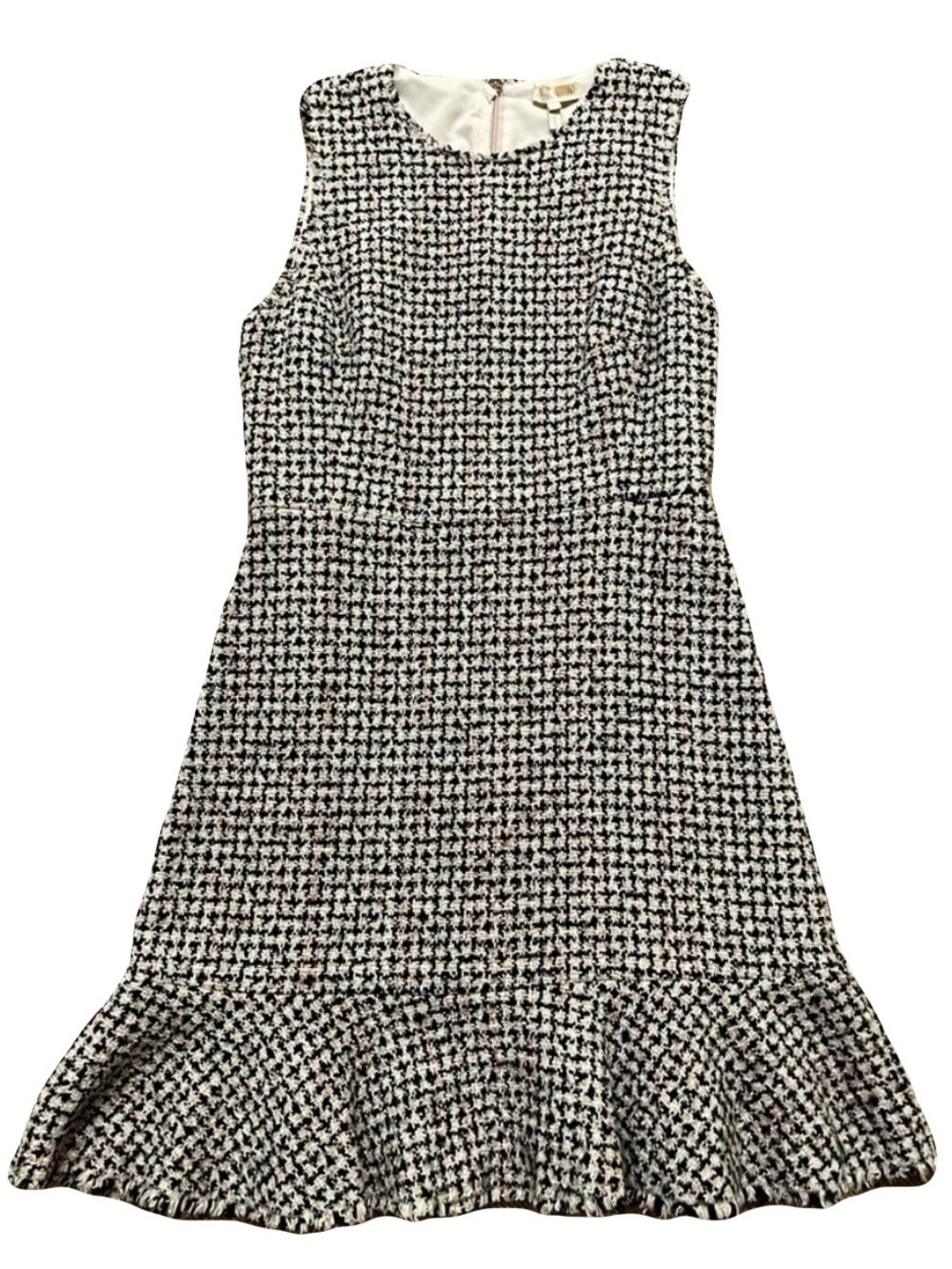 Rebecca Taylor Sleeveless Dress - Women's 6 Black Pink Cream - Tweed Ruffle